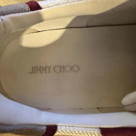 Jimmy Choo Landon F Model White and Burgundy Sneakers - Picture 5 of 7